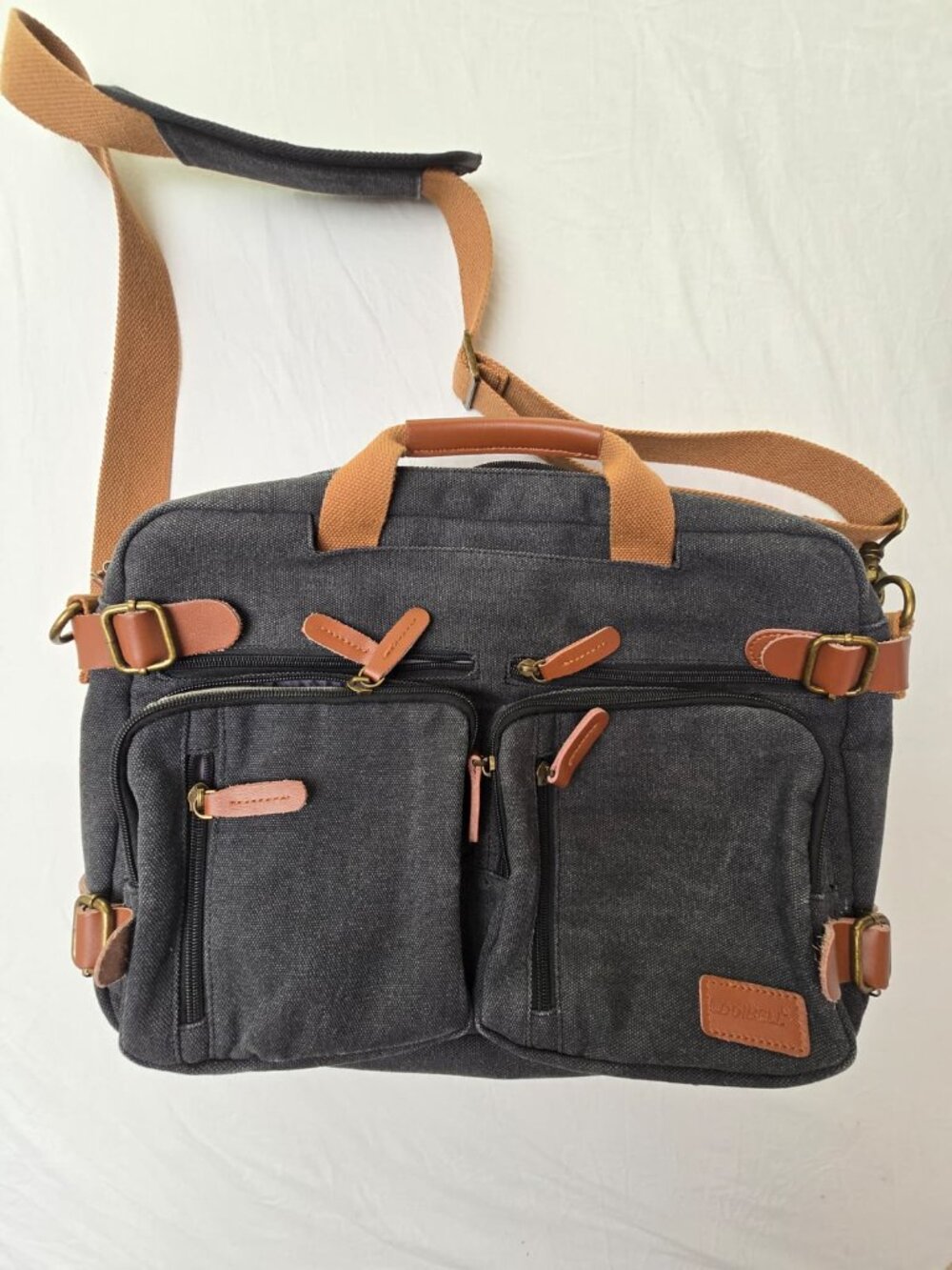 CoolBELL Laptop Messenger Bag / Briefcase – Gray Canvas with Brown Accents